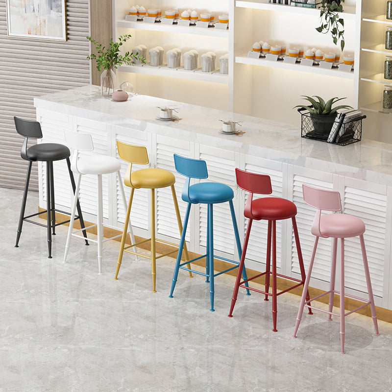 Leather Round Counter Chair Backrest Iron Modern Bar Stool for Coffee Shop Clearhalo 'Bar Furniture' 'Bar Stools' 'bar_stools' 'furn' 'furn_bar_stools' 'furniture_bar_stools' 'Kitchen & Dining Furniture' 'kitchen&dining_furn' 'kitchen' 'kitchen_furn' Furniture' 4185011