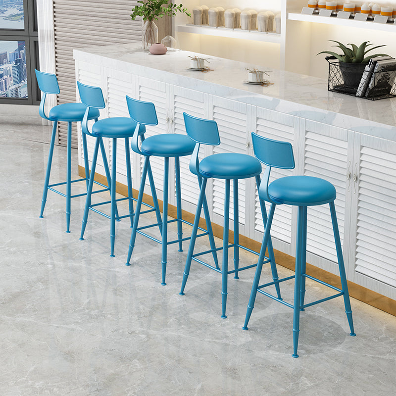 Leather Round Counter Chair Backrest Iron Modern Bar Stool for Coffee Shop Clearhalo 'Bar Furniture' 'Bar Stools' 'bar_stools' 'furn' 'furn_bar_stools' 'furniture_bar_stools' 'Kitchen & Dining Furniture' 'kitchen&dining_furn' 'kitchen' 'kitchen_furn' Furniture' 4185017