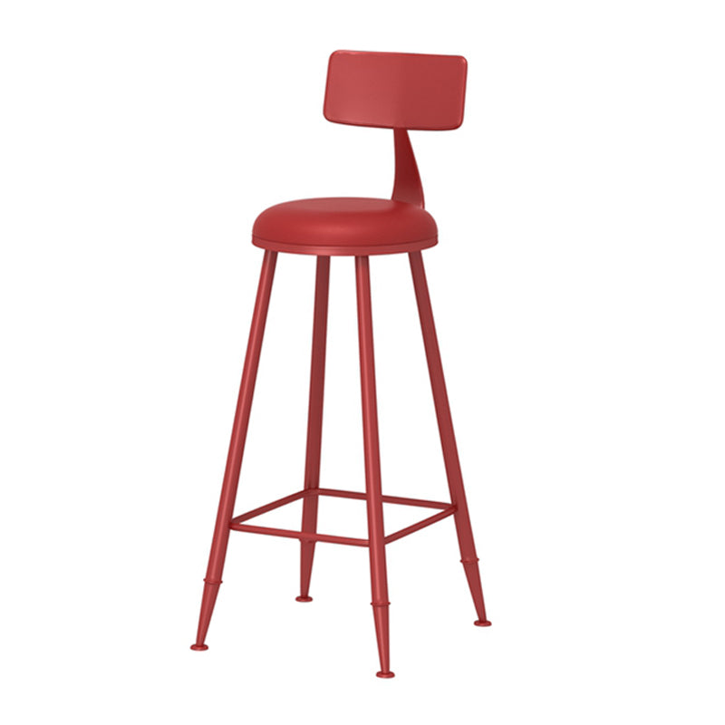 Leather Round Counter Chair Backrest Iron Modern Bar Stool for Coffee Shop Red 1 Piece Bar Stool(30"H) Clearhalo 'Bar Furniture' 'Bar Stools' 'bar_stools' 'furn' 'furn_bar_stools' 'furniture_bar_stools' 'Kitchen & Dining Furniture' 'kitchen&dining_furn' 'kitchen' 'kitchen_furn' Furniture' 4185018