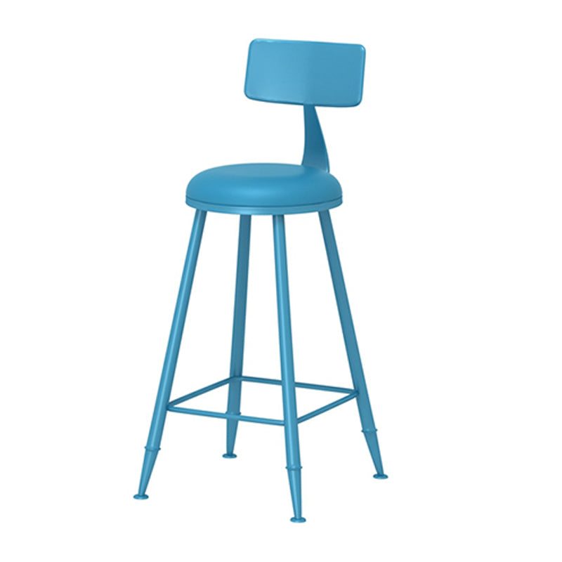 Leather Round Counter Chair Backrest Iron Modern Bar Stool for Coffee Shop Blue 1 Piece Counter Stool(26"H) Clearhalo 'Bar Furniture' 'Bar Stools' 'bar_stools' 'furn' 'furn_bar_stools' 'furniture_bar_stools' 'Kitchen & Dining Furniture' 'kitchen&dining_furn' 'kitchen' 'kitchen_furn' Furniture' 4185019