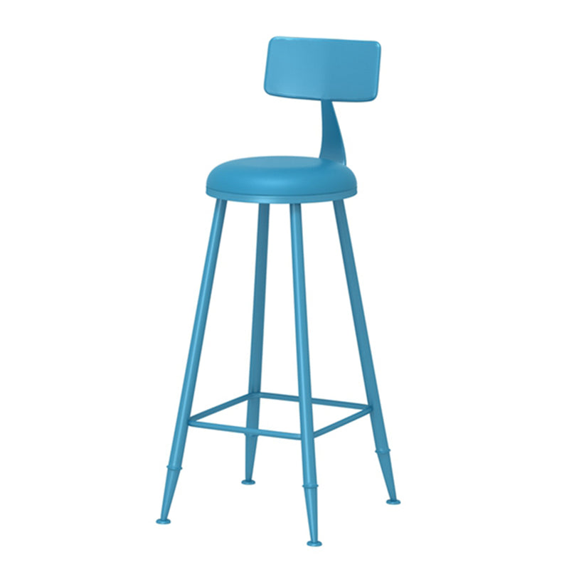 Leather Round Counter Chair Backrest Iron Modern Bar Stool for Coffee Shop Blue 1 Piece Bar Stool(30"H) Clearhalo 'Bar Furniture' 'Bar Stools' 'bar_stools' 'furn' 'furn_bar_stools' 'furniture_bar_stools' 'Kitchen & Dining Furniture' 'kitchen&dining_furn' 'kitchen' 'kitchen_furn' Furniture' 4185022