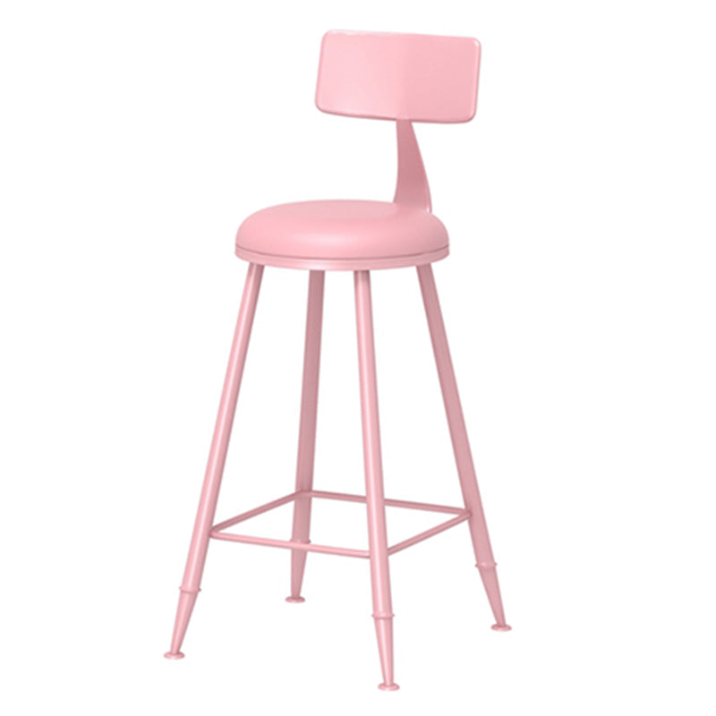 Leather Round Counter Chair Backrest Iron Modern Bar Stool for Coffee Shop Pink 1 Piece Counter Stool(26"H) Clearhalo 'Bar Furniture' 'Bar Stools' 'bar_stools' 'furn' 'furn_bar_stools' 'furniture_bar_stools' 'Kitchen & Dining Furniture' 'kitchen&dining_furn' 'kitchen' 'kitchen_furn' Furniture' 4185024