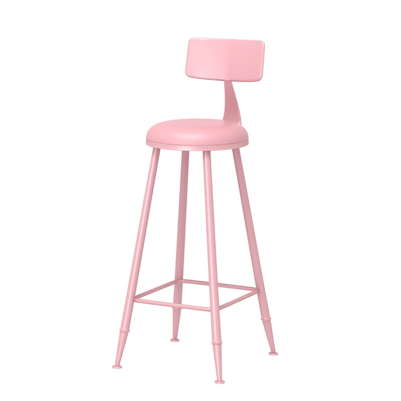 Leather Round Counter Chair Backrest Iron Modern Bar Stool for Coffee Shop Pink 1 Piece Bar Stool(30"H) Clearhalo 'Bar Furniture' 'Bar Stools' 'bar_stools' 'furn' 'furn_bar_stools' 'furniture_bar_stools' 'Kitchen & Dining Furniture' 'kitchen&dining_furn' 'kitchen' 'kitchen_furn' Furniture' 4185026