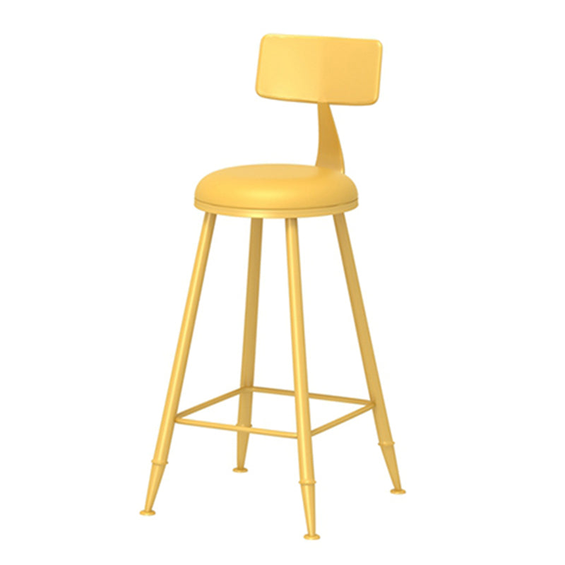 Leather Round Counter Chair Backrest Iron Modern Bar Stool for Coffee Shop Yellow 1 Piece Counter Stool(26"H) Clearhalo 'Bar Furniture' 'Bar Stools' 'bar_stools' 'furn' 'furn_bar_stools' 'furniture_bar_stools' 'Kitchen & Dining Furniture' 'kitchen&dining_furn' 'kitchen' 'kitchen_furn' Furniture' 4185028
