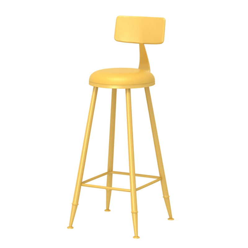Leather Round Counter Chair Backrest Iron Modern Bar Stool for Coffee Shop Yellow 1 Piece Bar Stool(30"H) Clearhalo 'Bar Furniture' 'Bar Stools' 'bar_stools' 'furn' 'furn_bar_stools' 'furniture_bar_stools' 'Kitchen & Dining Furniture' 'kitchen&dining_furn' 'kitchen' 'kitchen_furn' Furniture' 4185029