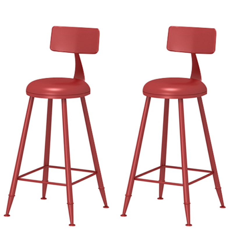 Leather Round Counter Chair Backrest Iron Modern Bar Stool for Coffee Shop Red 2 Piece Set Bar Stool(30"H) Clearhalo 'Bar Furniture' 'Bar Stools' 'bar_stools' 'furn' 'furn_bar_stools' 'furniture_bar_stools' 'Kitchen & Dining Furniture' 'kitchen&dining_furn' 'kitchen' 'kitchen_furn' Furniture' 4185035