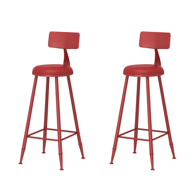 Leather Round Counter Chair Backrest Iron Modern Bar Stool for Coffee Shop Red 2 Piece Set Counter Stool(26"H) Clearhalo 'Bar Furniture' 'Bar Stools' 'bar_stools' 'furn' 'furn_bar_stools' 'furniture_bar_stools' 'Kitchen & Dining Furniture' 'kitchen&dining_furn' 'kitchen' 'kitchen_furn' Furniture' 4185036