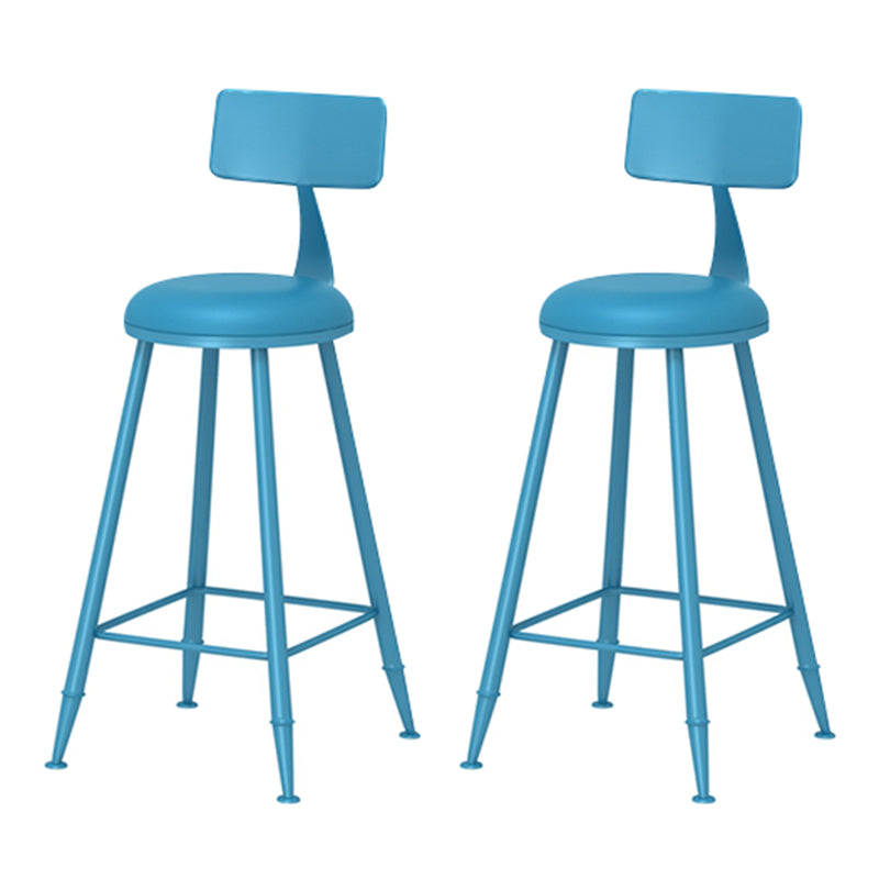 Leather Round Counter Chair Backrest Iron Modern Bar Stool for Coffee Shop Blue 2 Piece Set Bar Stool(30"H) Clearhalo 'Bar Furniture' 'Bar Stools' 'bar_stools' 'furn' 'furn_bar_stools' 'furniture_bar_stools' 'Kitchen & Dining Furniture' 'kitchen&dining_furn' 'kitchen' 'kitchen_furn' Furniture' 4185037