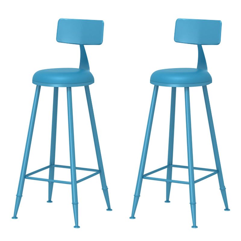 Leather Round Counter Chair Backrest Iron Modern Bar Stool for Coffee Shop Blue 2 Piece Set Counter Stool(26"H) Clearhalo 'Bar Furniture' 'Bar Stools' 'bar_stools' 'furn' 'furn_bar_stools' 'furniture_bar_stools' 'Kitchen & Dining Furniture' 'kitchen&dining_furn' 'kitchen' 'kitchen_furn' Furniture' 4185038