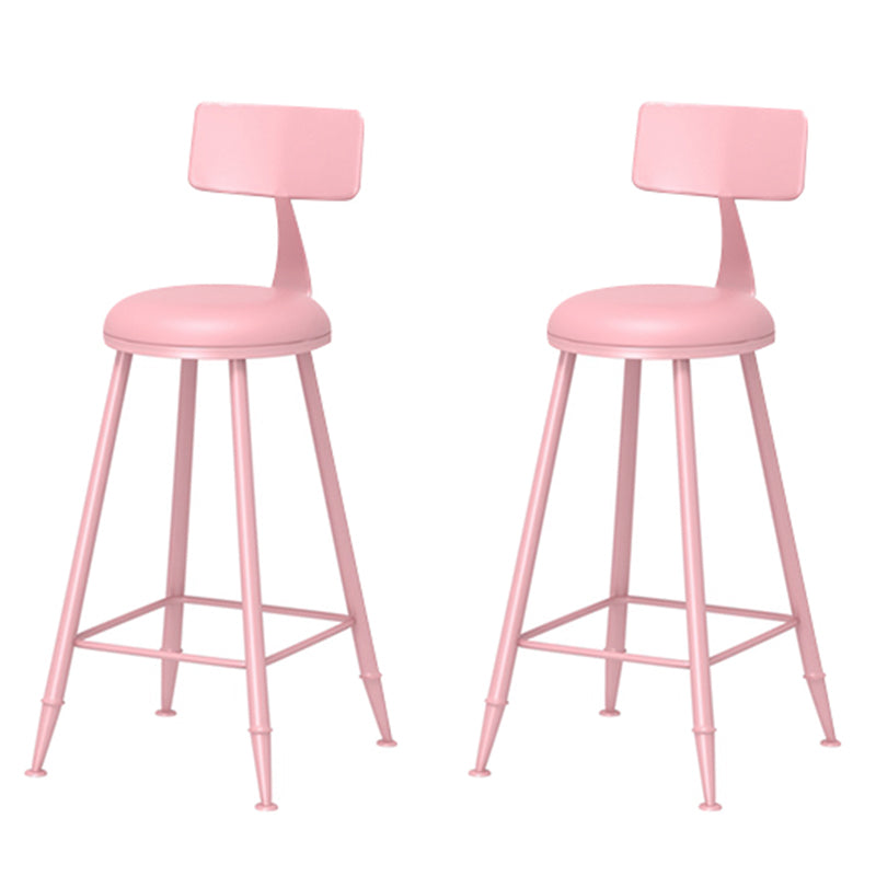 Leather Round Counter Chair Backrest Iron Modern Bar Stool for Coffee Shop Pink 2 Piece Set Bar Stool(30"H) Clearhalo 'Bar Furniture' 'Bar Stools' 'bar_stools' 'furn' 'furn_bar_stools' 'furniture_bar_stools' 'Kitchen & Dining Furniture' 'kitchen&dining_furn' 'kitchen' 'kitchen_furn' Furniture' 4185039