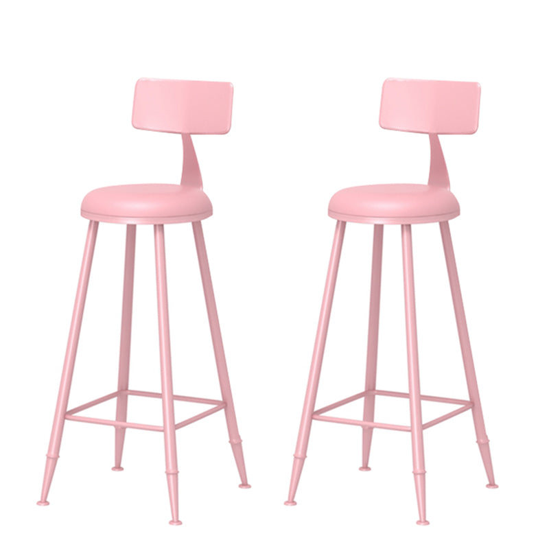 Leather Round Counter Chair Backrest Iron Modern Bar Stool for Coffee Shop Pink 2 Piece Set Counter Stool(26"H) Clearhalo 'Bar Furniture' 'Bar Stools' 'bar_stools' 'furn' 'furn_bar_stools' 'furniture_bar_stools' 'Kitchen & Dining Furniture' 'kitchen&dining_furn' 'kitchen' 'kitchen_furn' Furniture' 4185040