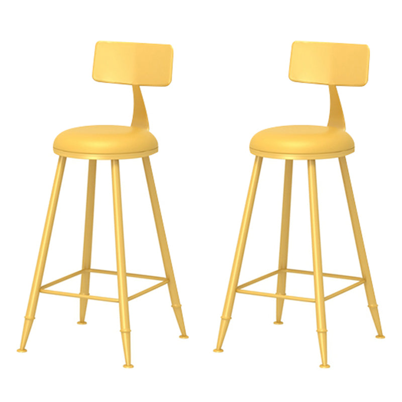 Leather Round Counter Chair Backrest Iron Modern Bar Stool for Coffee Shop Yellow 2 Piece Set Counter Stool(26"H) Clearhalo 'Bar Furniture' 'Bar Stools' 'bar_stools' 'furn' 'furn_bar_stools' 'furniture_bar_stools' 'Kitchen & Dining Furniture' 'kitchen&dining_furn' 'kitchen' 'kitchen_furn' Furniture' 4185041