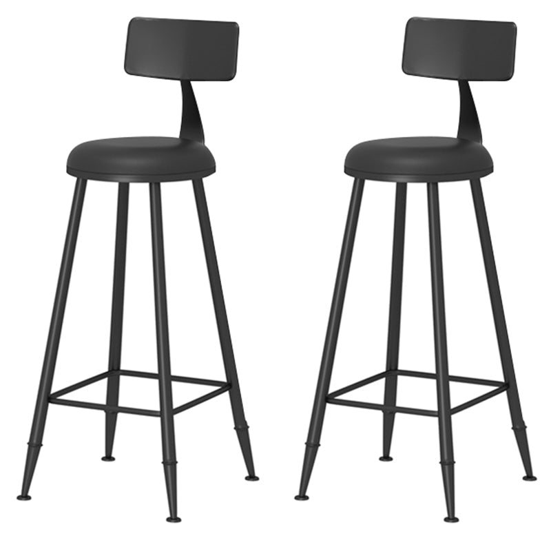 Leather Round Counter Chair Backrest Iron Modern Bar Stool for Coffee Shop Black 2 Piece Set Bar Stool(30"H) Clearhalo 'Bar Furniture' 'Bar Stools' 'bar_stools' 'furn' 'furn_bar_stools' 'furniture_bar_stools' 'Kitchen & Dining Furniture' 'kitchen&dining_furn' 'kitchen' 'kitchen_furn' Furniture' 4185044
