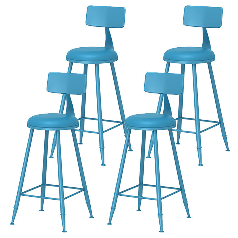 Leather Round Counter Chair Backrest Iron Modern Bar Stool for Coffee Shop Blue 4 Piece Set Counter Stool(26"H) Clearhalo 'Bar Furniture' 'Bar Stools' 'bar_stools' 'furn' 'furn_bar_stools' 'furniture_bar_stools' 'Kitchen & Dining Furniture' 'kitchen&dining_furn' 'kitchen' 'kitchen_furn' Furniture' 4185045
