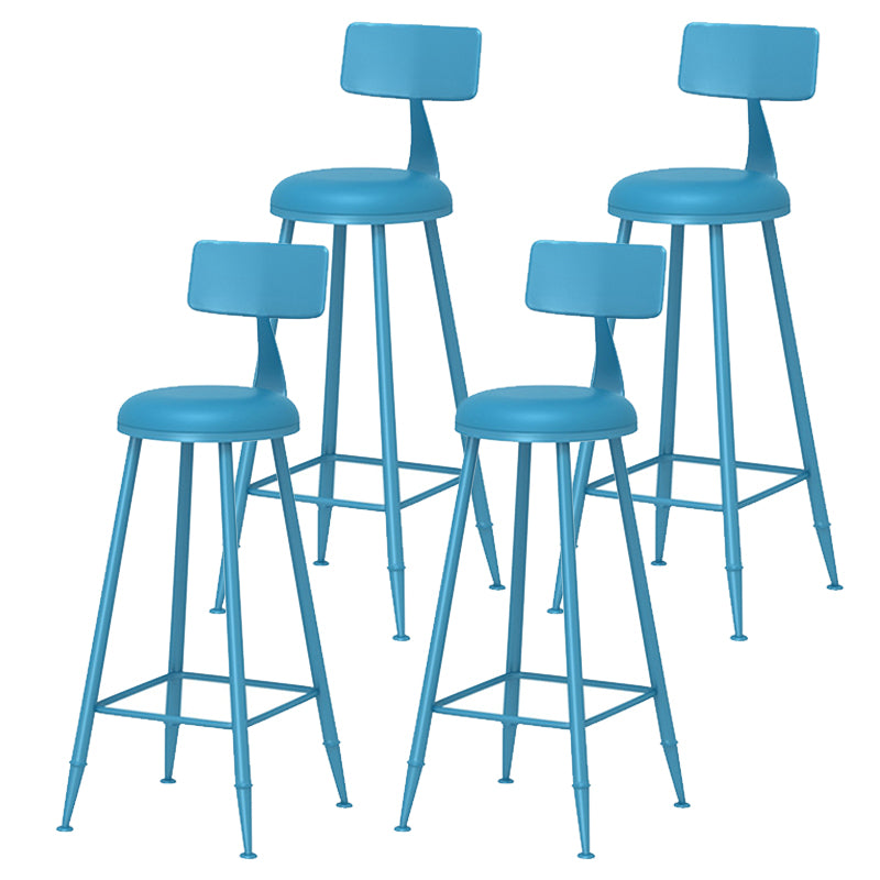 Leather Round Counter Chair Backrest Iron Modern Bar Stool for Coffee Shop Blue 4 Piece Set Bar Stool(30"H) Clearhalo 'Bar Furniture' 'Bar Stools' 'bar_stools' 'furn' 'furn_bar_stools' 'furniture_bar_stools' 'Kitchen & Dining Furniture' 'kitchen&dining_furn' 'kitchen' 'kitchen_furn' Furniture' 4185046