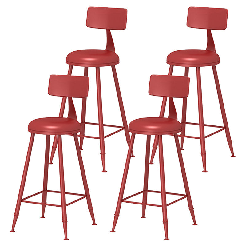 Leather Round Counter Chair Backrest Iron Modern Bar Stool for Coffee Shop Red 4 Piece Set Counter Stool(26"H) Clearhalo 'Bar Furniture' 'Bar Stools' 'bar_stools' 'furn' 'furn_bar_stools' 'furniture_bar_stools' 'Kitchen & Dining Furniture' 'kitchen&dining_furn' 'kitchen' 'kitchen_furn' Furniture' 4185047