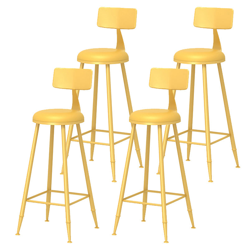 Leather Round Counter Chair Backrest Iron Modern Bar Stool for Coffee Shop Yellow 4 Piece Set Bar Stool(30"H) Clearhalo 'Bar Furniture' 'Bar Stools' 'bar_stools' 'furn' 'furn_bar_stools' 'furniture_bar_stools' 'Kitchen & Dining Furniture' 'kitchen&dining_furn' 'kitchen' 'kitchen_furn' Furniture' 4185052