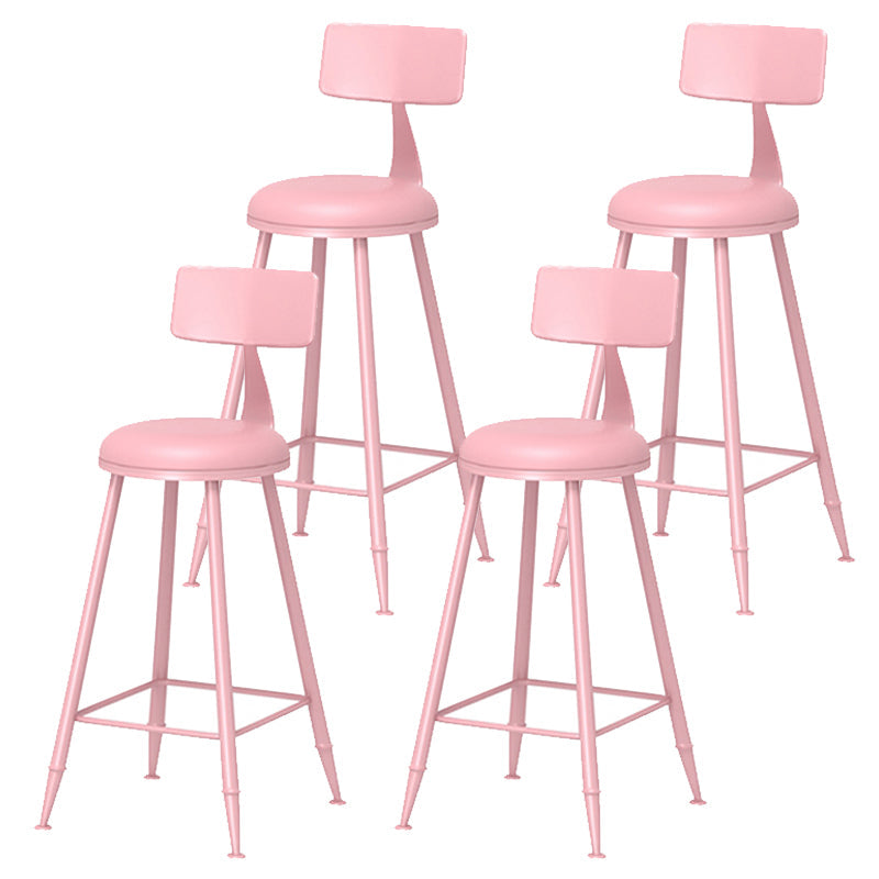 Leather Round Counter Chair Backrest Iron Modern Bar Stool for Coffee Shop Pink 4 Piece Set Counter Stool(26"H) Clearhalo 'Bar Furniture' 'Bar Stools' 'bar_stools' 'furn' 'furn_bar_stools' 'furniture_bar_stools' 'Kitchen & Dining Furniture' 'kitchen&dining_furn' 'kitchen' 'kitchen_furn' Furniture' 4185055