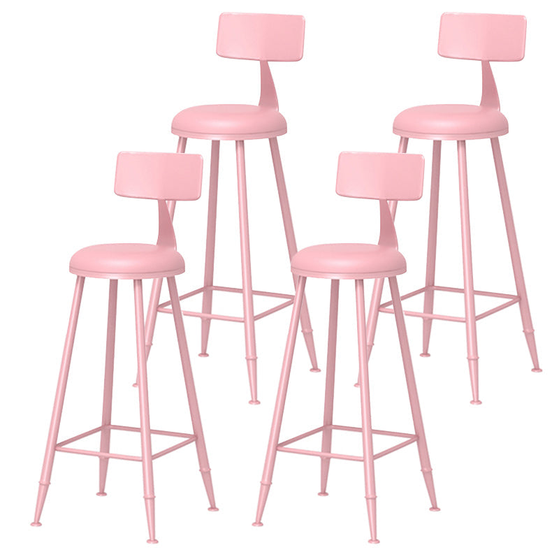 Leather Round Counter Chair Backrest Iron Modern Bar Stool for Coffee Shop Pink 4 Piece Set Bar Stool(30"H) Clearhalo 'Bar Furniture' 'Bar Stools' 'bar_stools' 'furn' 'furn_bar_stools' 'furniture_bar_stools' 'Kitchen & Dining Furniture' 'kitchen&dining_furn' 'kitchen' 'kitchen_furn' Furniture' 4185056