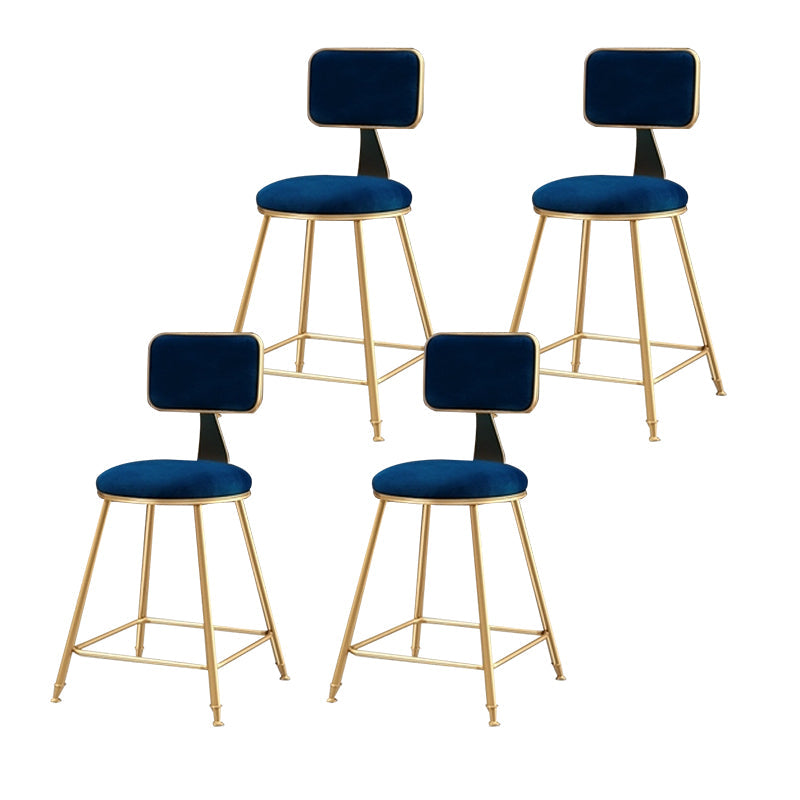 Glam Backrest Armless Counter Stool Iron Cafe Bar Stool with Suede Cushion Blue 4 Piece Set Short Stool(18"H) Clearhalo 'Bar Furniture' 'Bar Stools' 'bar_stools' 'furn' 'furn_bar_stools' 'furniture_bar_stools' 'Kitchen & Dining Furniture' 'kitchen&dining_furn' 'kitchen' 'kitchen_furn' Furniture' 4185060