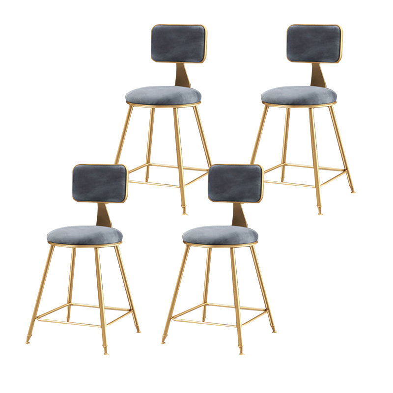 Glam Backrest Armless Counter Stool Iron Cafe Bar Stool with Suede Cushion Gray 4 Piece Set Short Stool(18"H) Clearhalo 'Bar Furniture' 'Bar Stools' 'bar_stools' 'furn' 'furn_bar_stools' 'furniture_bar_stools' 'Kitchen & Dining Furniture' 'kitchen&dining_furn' 'kitchen' 'kitchen_furn' Furniture' 4185064