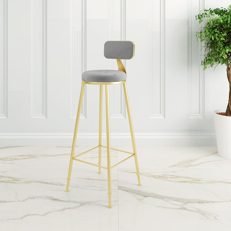 Glam Backrest Armless Counter Stool Iron Cafe Bar Stool with Suede Cushion Clearhalo 'Bar Furniture' 'Bar Stools' 'bar_stools' 'furn' 'furn_bar_stools' 'furniture_bar_stools' 'Kitchen & Dining Furniture' 'kitchen&dining_furn' 'kitchen' 'kitchen_furn' Furniture' 4185066