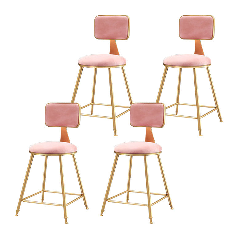 Glam Backrest Armless Counter Stool Iron Cafe Bar Stool with Suede Cushion Pink 4 Piece Set Short Stool(18"H) Clearhalo 'Bar Furniture' 'Bar Stools' 'bar_stools' 'furn' 'furn_bar_stools' 'furniture_bar_stools' 'Kitchen & Dining Furniture' 'kitchen&dining_furn' 'kitchen' 'kitchen_furn' Furniture' 4185070