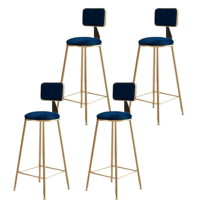 Glam Backrest Armless Counter Stool Iron Cafe Bar Stool with Suede Cushion Blue 4 Piece Set Counter Stool(26"H) Clearhalo 'Bar Furniture' 'Bar Stools' 'bar_stools' 'furn' 'furn_bar_stools' 'furniture_bar_stools' 'Kitchen & Dining Furniture' 'kitchen&dining_furn' 'kitchen' 'kitchen_furn' Furniture' 4185072