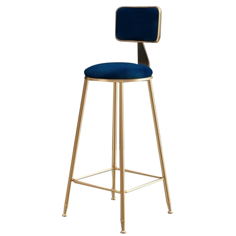 Glam Backrest Armless Counter Stool Iron Cafe Bar Stool with Suede Cushion Blue 1 Piece Counter Stool(26"H) Clearhalo 'Bar Furniture' 'Bar Stools' 'bar_stools' 'furn' 'furn_bar_stools' 'furniture_bar_stools' 'Kitchen & Dining Furniture' 'kitchen&dining_furn' 'kitchen' 'kitchen_furn' Furniture' 4185078