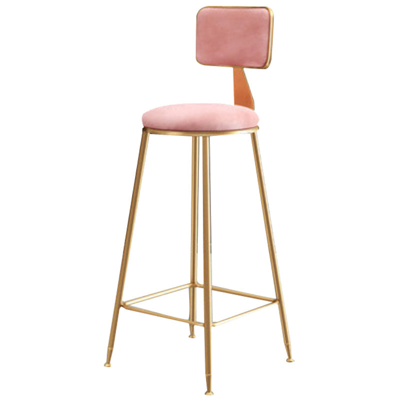 Glam Backrest Armless Counter Stool Iron Cafe Bar Stool with Suede Cushion Pink 1 Piece Counter Stool(26"H) Clearhalo 'Bar Furniture' 'Bar Stools' 'bar_stools' 'furn' 'furn_bar_stools' 'furniture_bar_stools' 'Kitchen & Dining Furniture' 'kitchen&dining_furn' 'kitchen' 'kitchen_furn' Furniture' 4185083