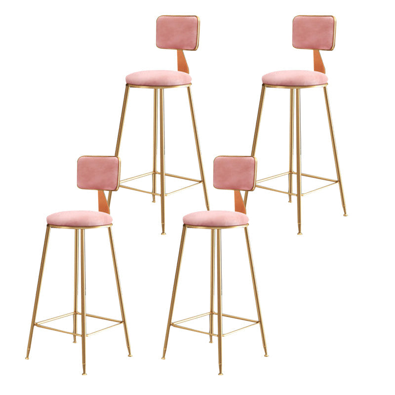 Glam Backrest Armless Counter Stool Iron Cafe Bar Stool with Suede Cushion Pink 4 Piece Set Bar Stool(30"H) Clearhalo 'Bar Furniture' 'Bar Stools' 'bar_stools' 'furn' 'furn_bar_stools' 'furniture_bar_stools' 'Kitchen & Dining Furniture' 'kitchen&dining_furn' 'kitchen' 'kitchen_furn' Furniture' 4185088