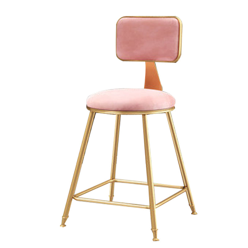 Glam Backrest Armless Counter Stool Iron Cafe Bar Stool with Suede Cushion Pink 1 Piece Short Stool(18"H) Clearhalo 'Bar Furniture' 'Bar Stools' 'bar_stools' 'furn' 'furn_bar_stools' 'furniture_bar_stools' 'Kitchen & Dining Furniture' 'kitchen&dining_furn' 'kitchen' 'kitchen_furn' Furniture' 4185091