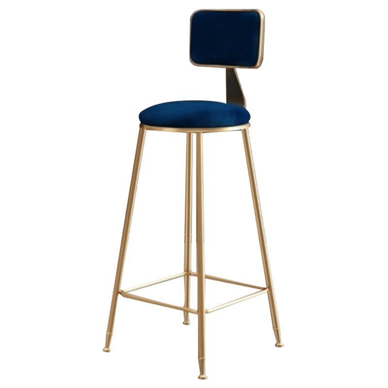 Glam Backrest Armless Counter Stool Iron Cafe Bar Stool with Suede Cushion Blue 1 Piece Bar Stool(30"H) Clearhalo 'Bar Furniture' 'Bar Stools' 'bar_stools' 'furn' 'furn_bar_stools' 'furniture_bar_stools' 'Kitchen & Dining Furniture' 'kitchen&dining_furn' 'kitchen' 'kitchen_furn' Furniture' 4185095