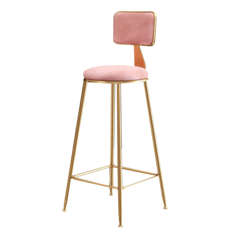 Glam Backrest Armless Counter Stool Iron Cafe Bar Stool with Suede Cushion Pink 1 Piece Bar Stool(30"H) Clearhalo 'Bar Furniture' 'Bar Stools' 'bar_stools' 'furn' 'furn_bar_stools' 'furniture_bar_stools' 'Kitchen & Dining Furniture' 'kitchen&dining_furn' 'kitchen' 'kitchen_furn' Furniture' 4185099