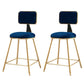 Glam Backrest Armless Counter Stool Iron Cafe Bar Stool with Suede Cushion Blue 2 Piece Set Short Stool(18"H) Clearhalo 'Bar Furniture' 'Bar Stools' 'bar_stools' 'furn' 'furn_bar_stools' 'furniture_bar_stools' 'Kitchen & Dining Furniture' 'kitchen&dining_furn' 'kitchen' 'kitchen_furn' Furniture' 4185100