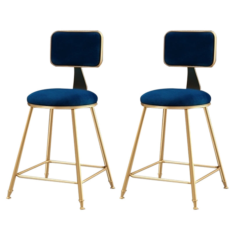 Glam Backrest Armless Counter Stool Iron Cafe Bar Stool with Suede Cushion Blue 2 Piece Set Short Stool(18"H) Clearhalo 'Bar Furniture' 'Bar Stools' 'bar_stools' 'furn' 'furn_bar_stools' 'furniture_bar_stools' 'Kitchen & Dining Furniture' 'kitchen&dining_furn' 'kitchen' 'kitchen_furn' Furniture' 4185100