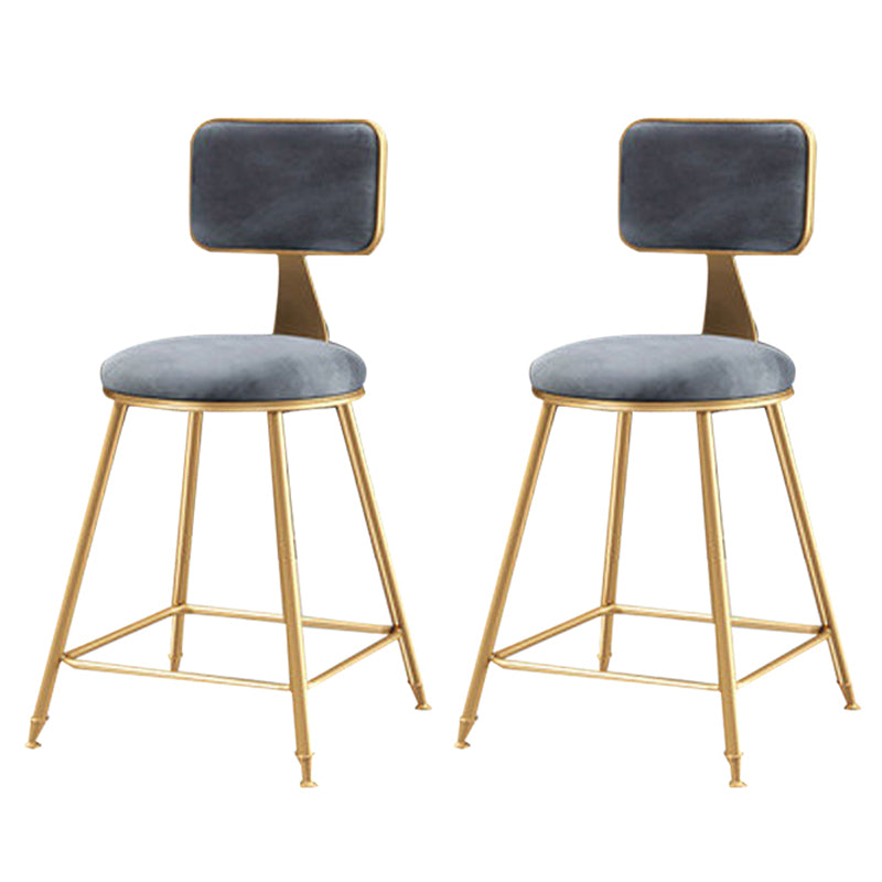 Glam Backrest Armless Counter Stool Iron Cafe Bar Stool with Suede Cushion Gray 2 Piece Set Short Stool(18"H) Clearhalo 'Bar Furniture' 'Bar Stools' 'bar_stools' 'furn' 'furn_bar_stools' 'furniture_bar_stools' 'Kitchen & Dining Furniture' 'kitchen&dining_furn' 'kitchen' 'kitchen_furn' Furniture' 4185102