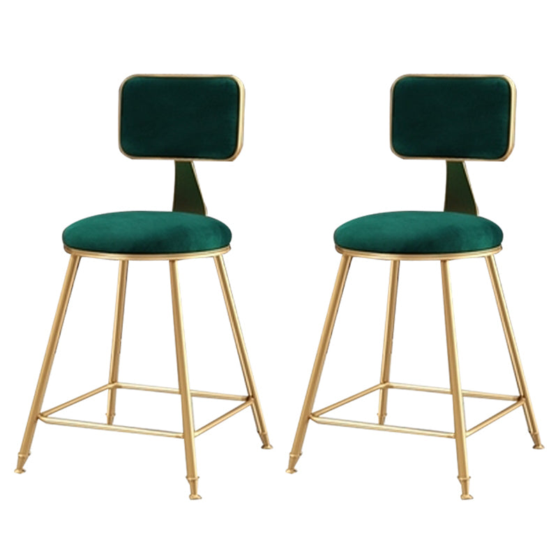 Glam Backrest Armless Counter Stool Iron Cafe Bar Stool with Suede Cushion Green 2 Piece Set Short Stool(18"H) Clearhalo 'Bar Furniture' 'Bar Stools' 'bar_stools' 'furn' 'furn_bar_stools' 'furniture_bar_stools' 'Kitchen & Dining Furniture' 'kitchen&dining_furn' 'kitchen' 'kitchen_furn' Furniture' 4185104