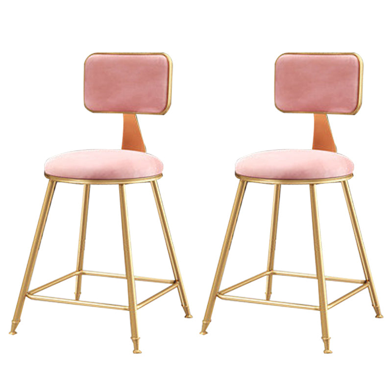 Glam Backrest Armless Counter Stool Iron Cafe Bar Stool with Suede Cushion Pink 2 Piece Set Short Stool(18"H) Clearhalo 'Bar Furniture' 'Bar Stools' 'bar_stools' 'furn' 'furn_bar_stools' 'furniture_bar_stools' 'Kitchen & Dining Furniture' 'kitchen&dining_furn' 'kitchen' 'kitchen_furn' Furniture' 4185105