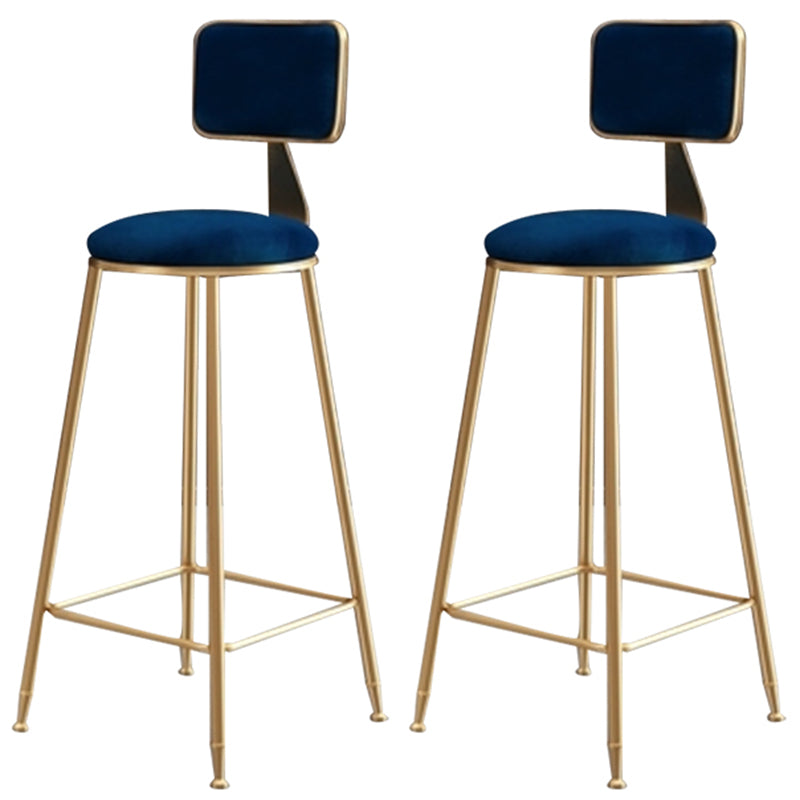 Glam Backrest Armless Counter Stool Iron Cafe Bar Stool with Suede Cushion Blue 2 Piece Set Clearhalo 'Bar Furniture' 'Bar Stools' 'bar_stools' 'furn' 'furn_bar_stools' 'furniture_bar_stools' 'Kitchen & Dining Furniture' 'kitchen&dining_furn' 'kitchen' 'kitchen_furn' Furniture' 4185106