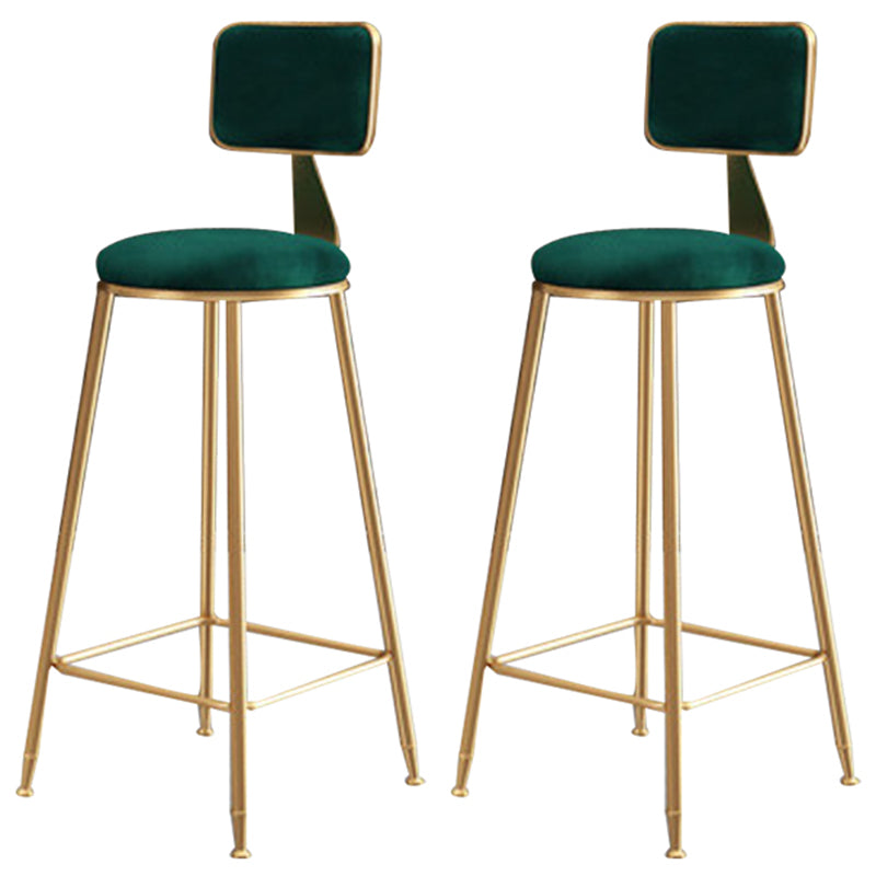 Glam Backrest Armless Counter Stool Iron Cafe Bar Stool with Suede Cushion Green 2 Piece Set Clearhalo 'Bar Furniture' 'Bar Stools' 'bar_stools' 'furn' 'furn_bar_stools' 'furniture_bar_stools' 'Kitchen & Dining Furniture' 'kitchen&dining_furn' 'kitchen' 'kitchen_furn' Furniture' 4185108