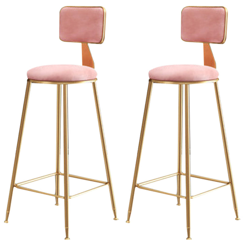 Glam Backrest Armless Counter Stool Iron Cafe Bar Stool with Suede Cushion Pink 2 Piece Set Clearhalo 'Bar Furniture' 'Bar Stools' 'bar_stools' 'furn' 'furn_bar_stools' 'furniture_bar_stools' 'Kitchen & Dining Furniture' 'kitchen&dining_furn' 'kitchen' 'kitchen_furn' Furniture' 4185110