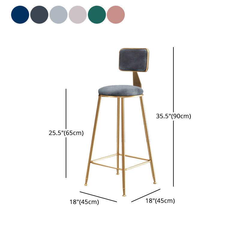 Glam Backrest Armless Counter Stool Iron Cafe Bar Stool with Suede Cushion Clearhalo 'Bar Furniture' 'Bar Stools' 'bar_stools' 'furn' 'furn_bar_stools' 'furniture_bar_stools' 'Kitchen & Dining Furniture' 'kitchen&dining_furn' 'kitchen' 'kitchen_furn' Furniture' 4185113