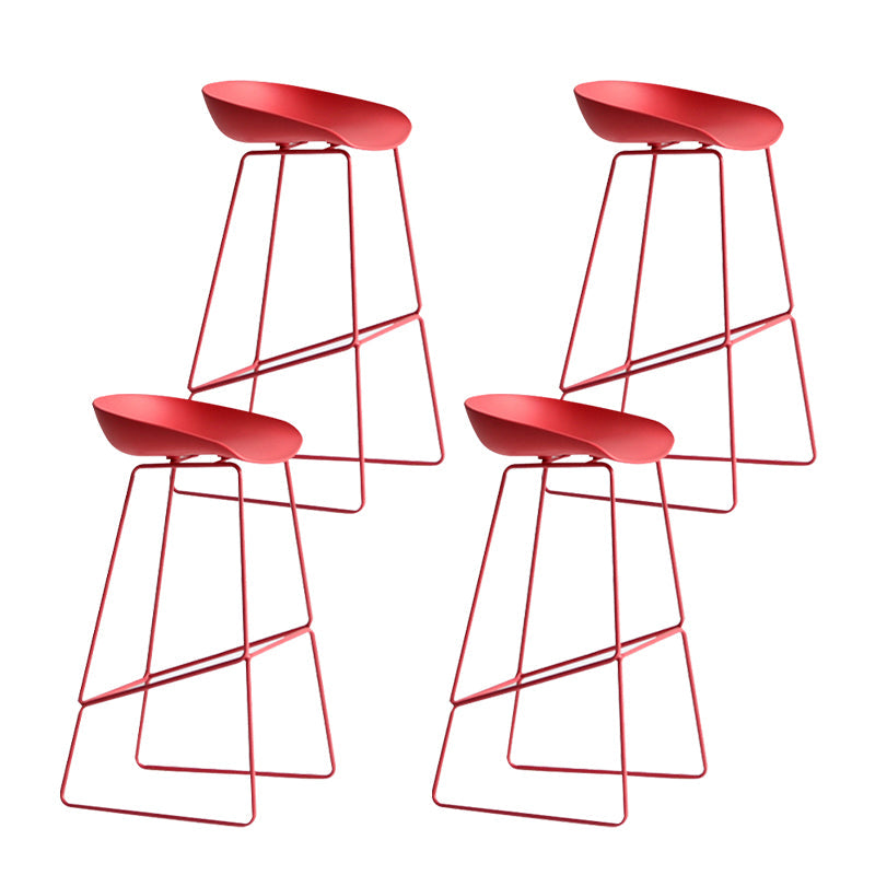 Modern Plastic Counter & Bar Stool Bucket Footrest Stool for Coffee Shop Red 4 Piece Set Clearhalo 'Bar Furniture' 'Bar Stools' 'bar_stools' 'furn' 'furn_bar_stools' 'furniture_bar_stools' 'Kitchen & Dining Furniture' 'kitchen&dining_furn' 'kitchen' 'kitchen_furn' Furniture' 4185178