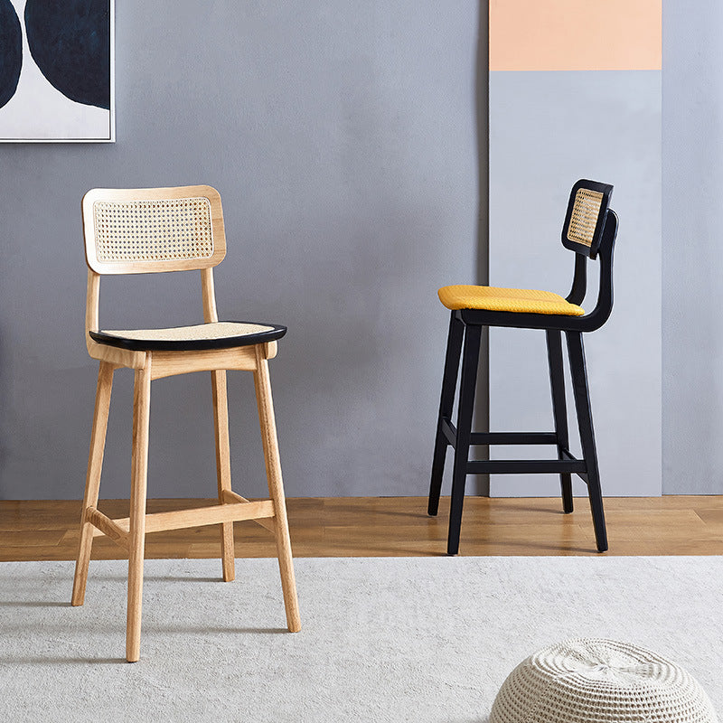 Rattan Modern Square Bar Stool Indoor Footrest Low Back Counter with Wood Legs Clearhalo 'Bar Furniture' 'Bar Stools' 'bar_stools' 'furn' 'furn_bar_stools' 'furniture_bar_stools' 'Kitchen & Dining Furniture' 'kitchen&dining_furn' 'kitchen' 'kitchen_furn' Furniture' 4186054