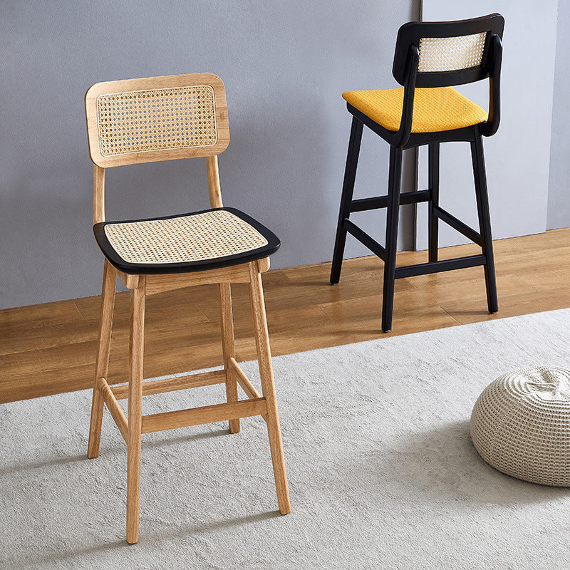 Rattan Modern Square Bar Stool Indoor Footrest Low Back Counter with Wood Legs Clearhalo 'Bar Furniture' 'Bar Stools' 'bar_stools' 'furn' 'furn_bar_stools' 'furniture_bar_stools' 'Kitchen & Dining Furniture' 'kitchen&dining_furn' 'kitchen' 'kitchen_furn' Furniture' 4186055