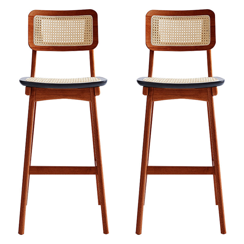 Rattan Modern Square Bar Stool Indoor Footrest Low Back Counter with Wood Legs Tan 2 Piece Set Clearhalo 'Bar Furniture' 'Bar Stools' 'bar_stools' 'furn' 'furn_bar_stools' 'furniture_bar_stools' 'Kitchen & Dining Furniture' 'kitchen&dining_furn' 'kitchen' 'kitchen_furn' Furniture' 4186057