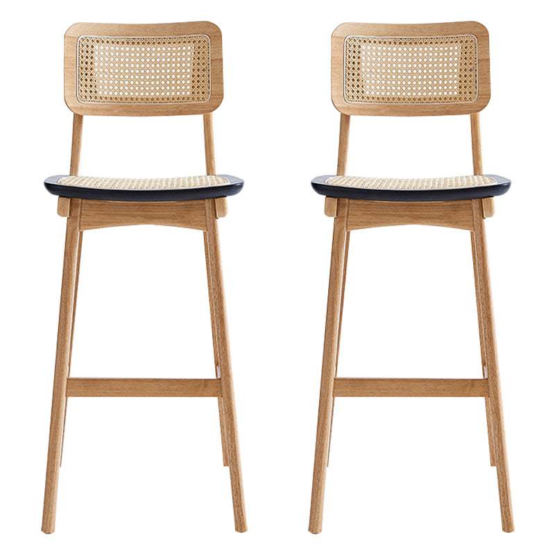 Rattan Modern Square Bar Stool Indoor Footrest Low Back Counter with Wood Legs Wood 2 Piece Set Clearhalo 'Bar Furniture' 'Bar Stools' 'bar_stools' 'furn' 'furn_bar_stools' 'furniture_bar_stools' 'Kitchen & Dining Furniture' 'kitchen&dining_furn' 'kitchen' 'kitchen_furn' Furniture' 4186059