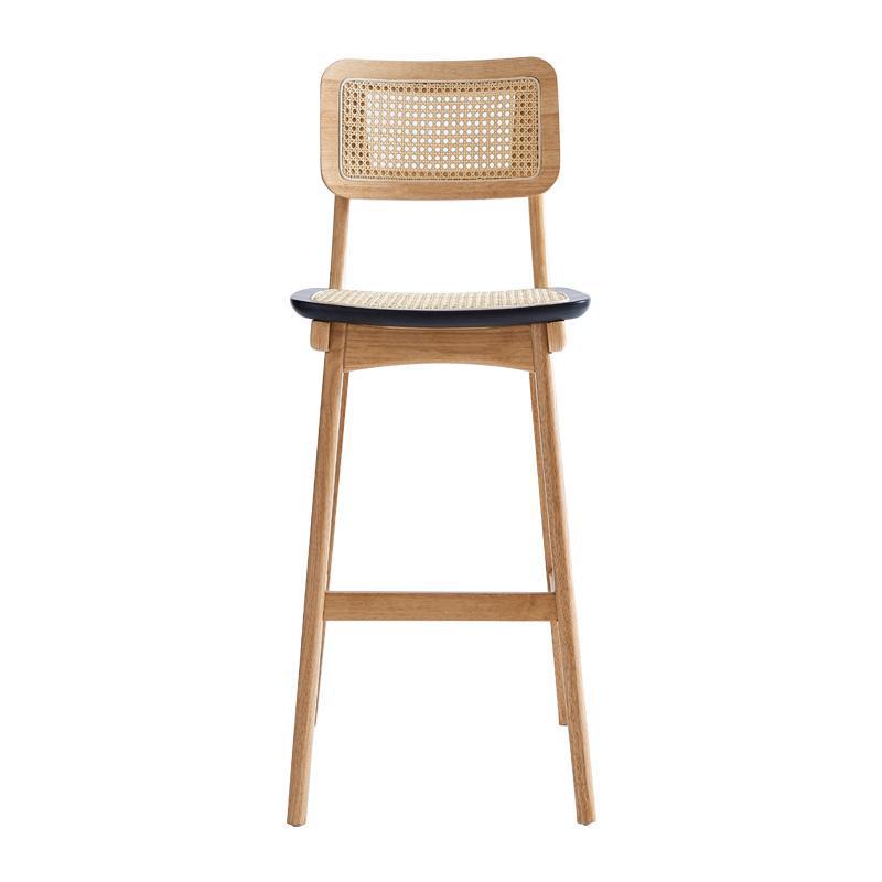 Rattan Modern Square Bar Stool Indoor Footrest Low Back Counter with Wood Legs Clearhalo 'Bar Furniture' 'Bar Stools' 'bar_stools' 'furn' 'furn_bar_stools' 'furniture_bar_stools' 'Kitchen & Dining Furniture' 'kitchen&dining_furn' 'kitchen' 'kitchen_furn' Furniture' 4186060