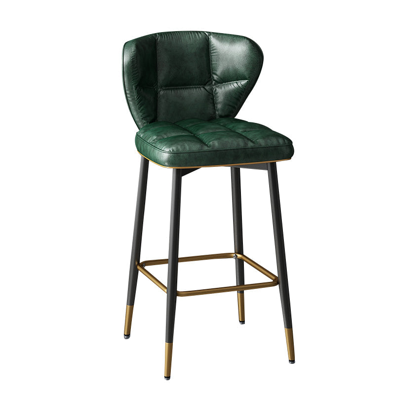Contemporary Leather Bar Stool Buckets Indoor Low Back Stool with Steel Legs Blackish Green 1 Piece Counter Stool(26"H) Clearhalo 'Bar Furniture' 'Bar Stools' 'bar_stools' 'furn' 'furn_bar_stools' 'furniture_bar_stools' 'Kitchen & Dining Furniture' 'kitchen&dining_furn' 'kitchen' 'kitchen_furn' Furniture' 4186109